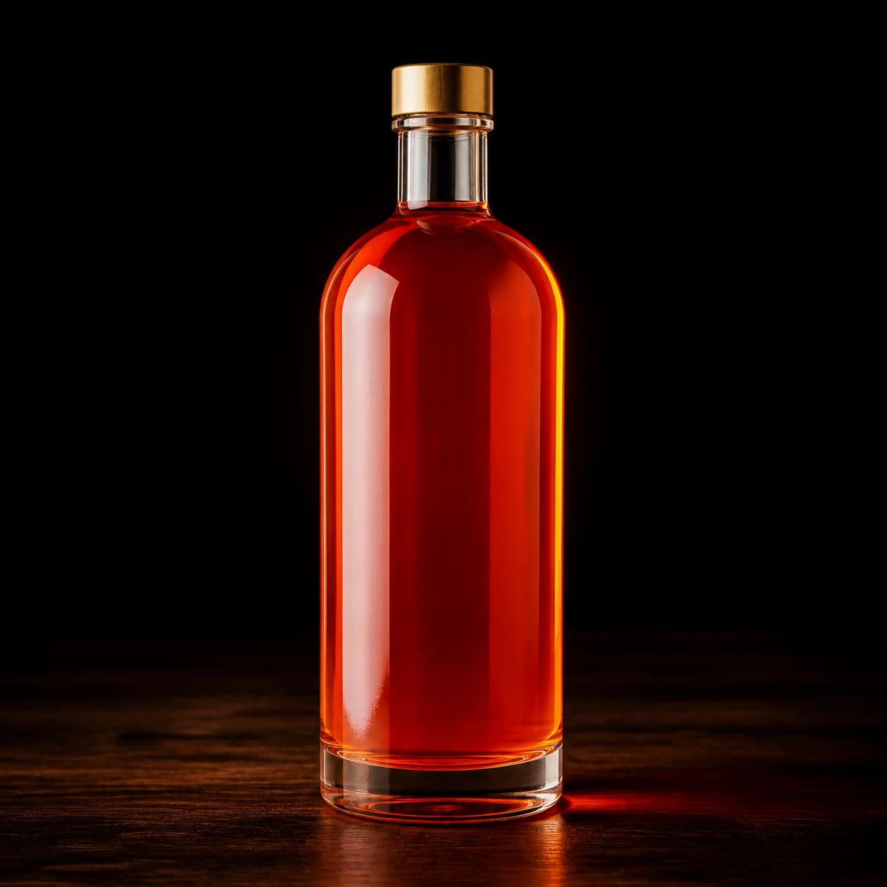 Vivid orange aperitivo in an unbranded bottle