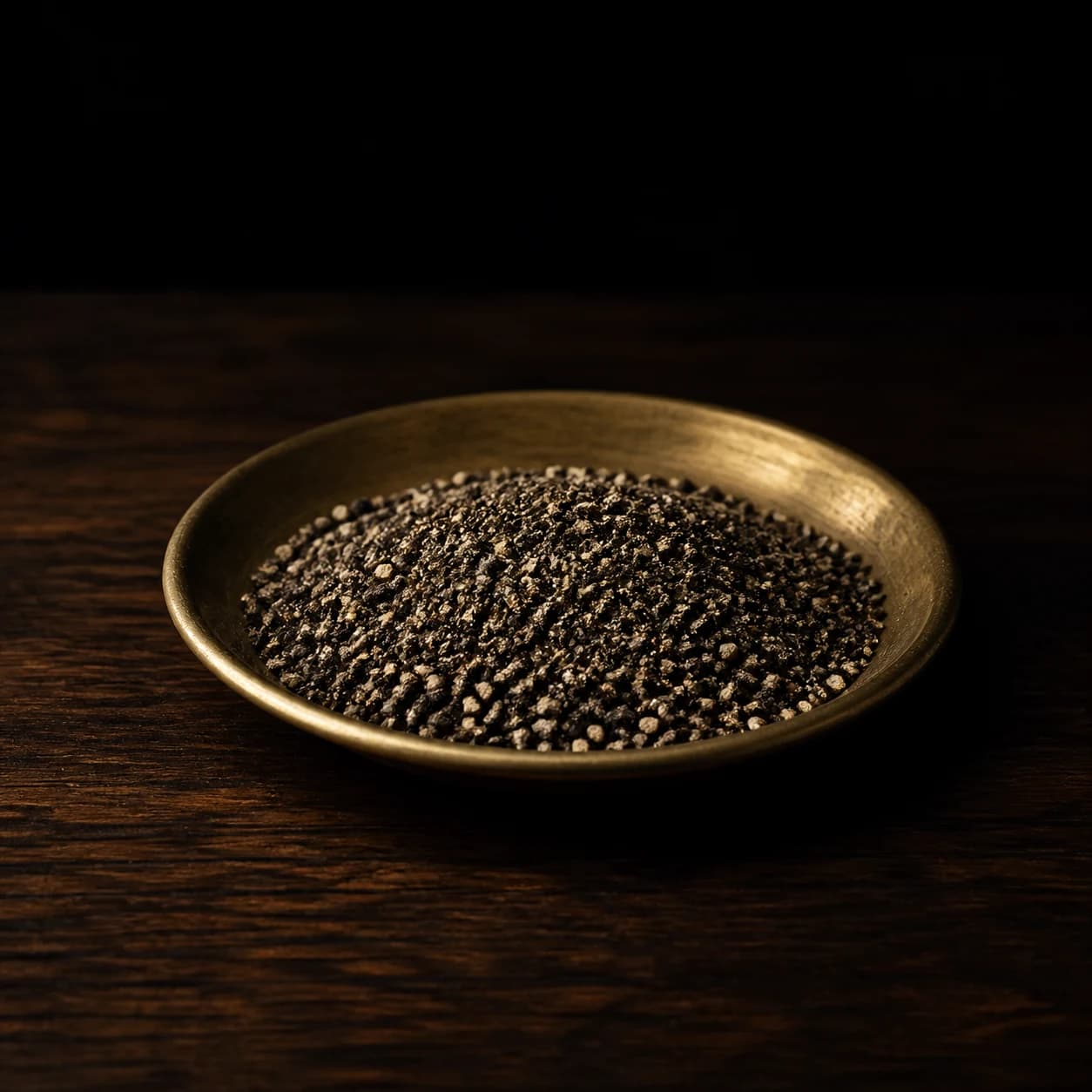Freshly ground black pepper in a small glass dish
