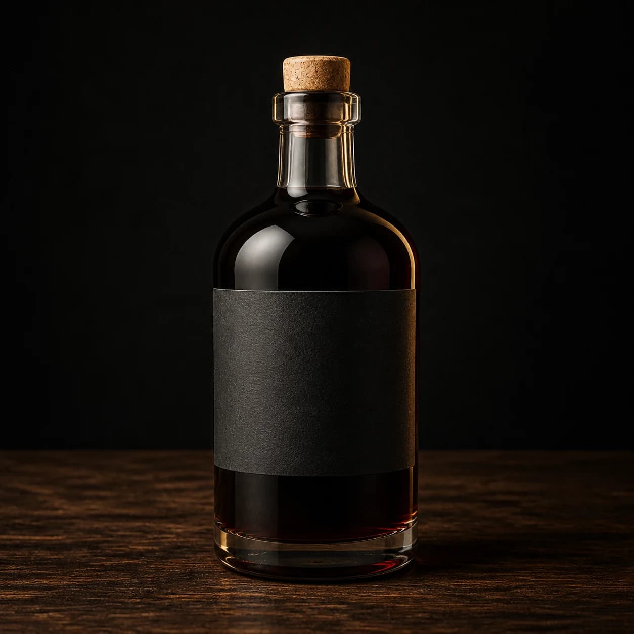 Deep blackstrap-style Jamaican rum in an unbranded bottle