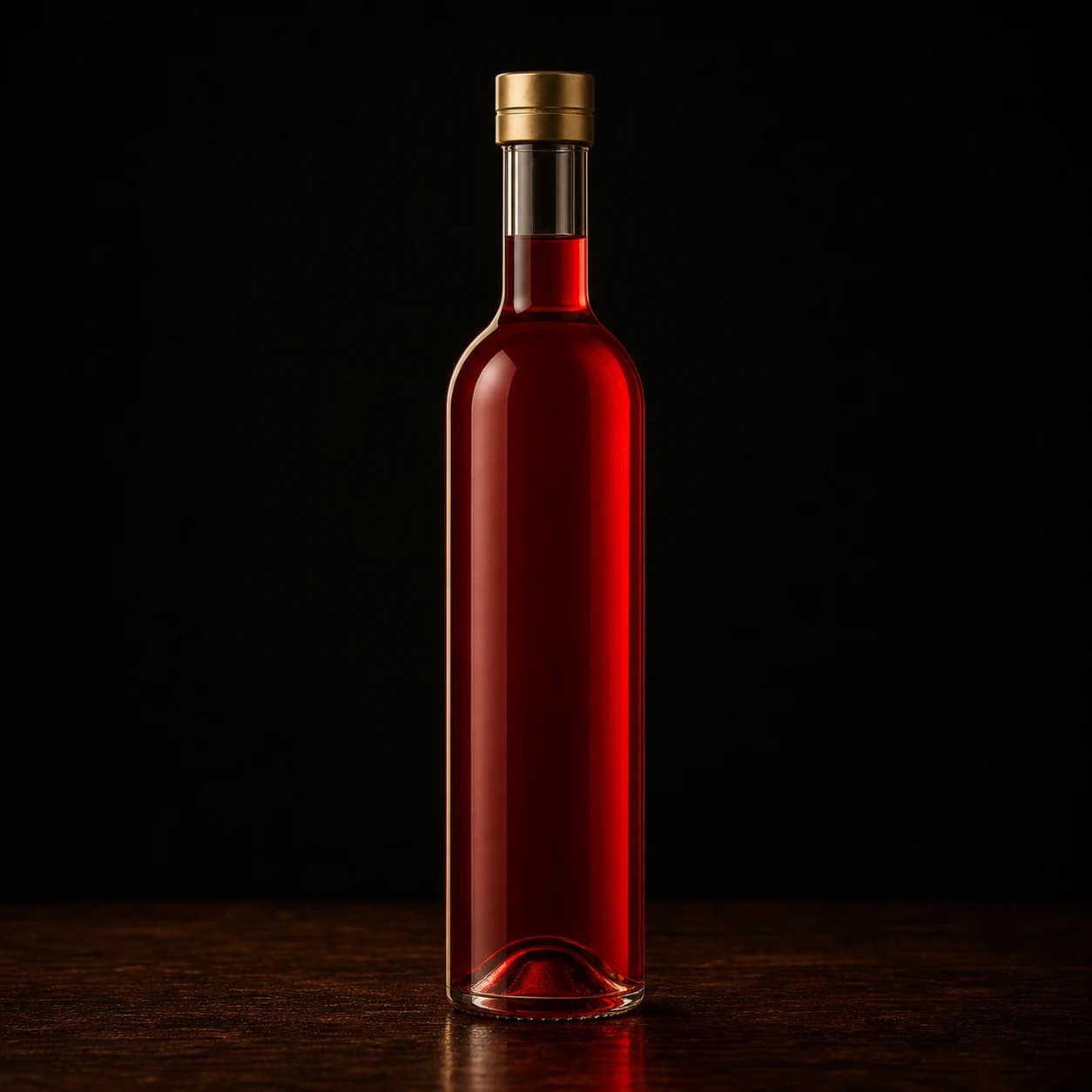 Unbranded bottle of vivid red bitter aperitivo