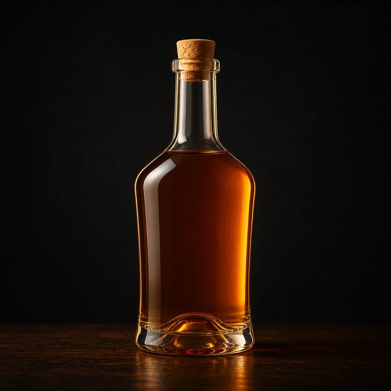 Unbranded bottle of amber Cognac