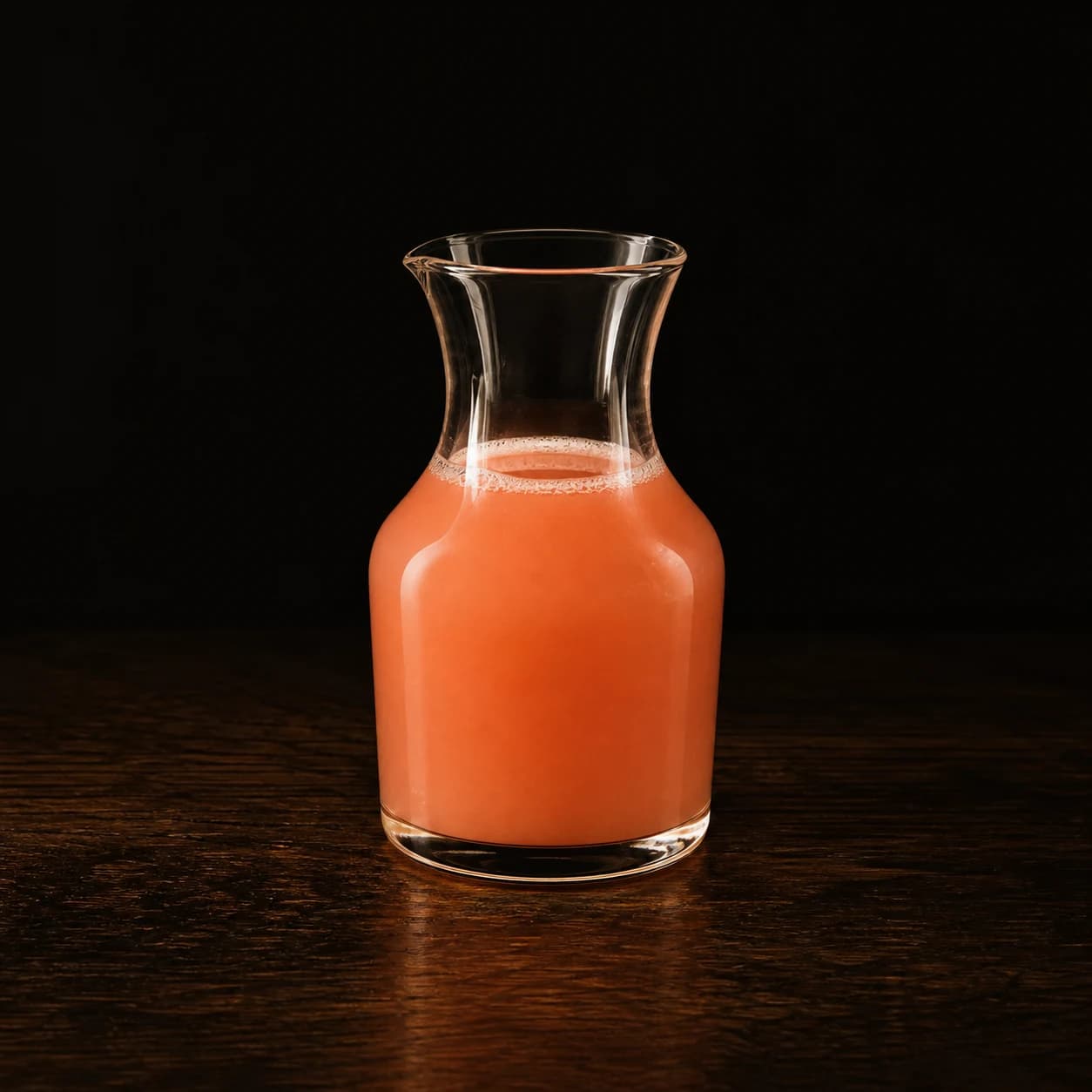 Fresh pink grapefruit juice in a small carafe
