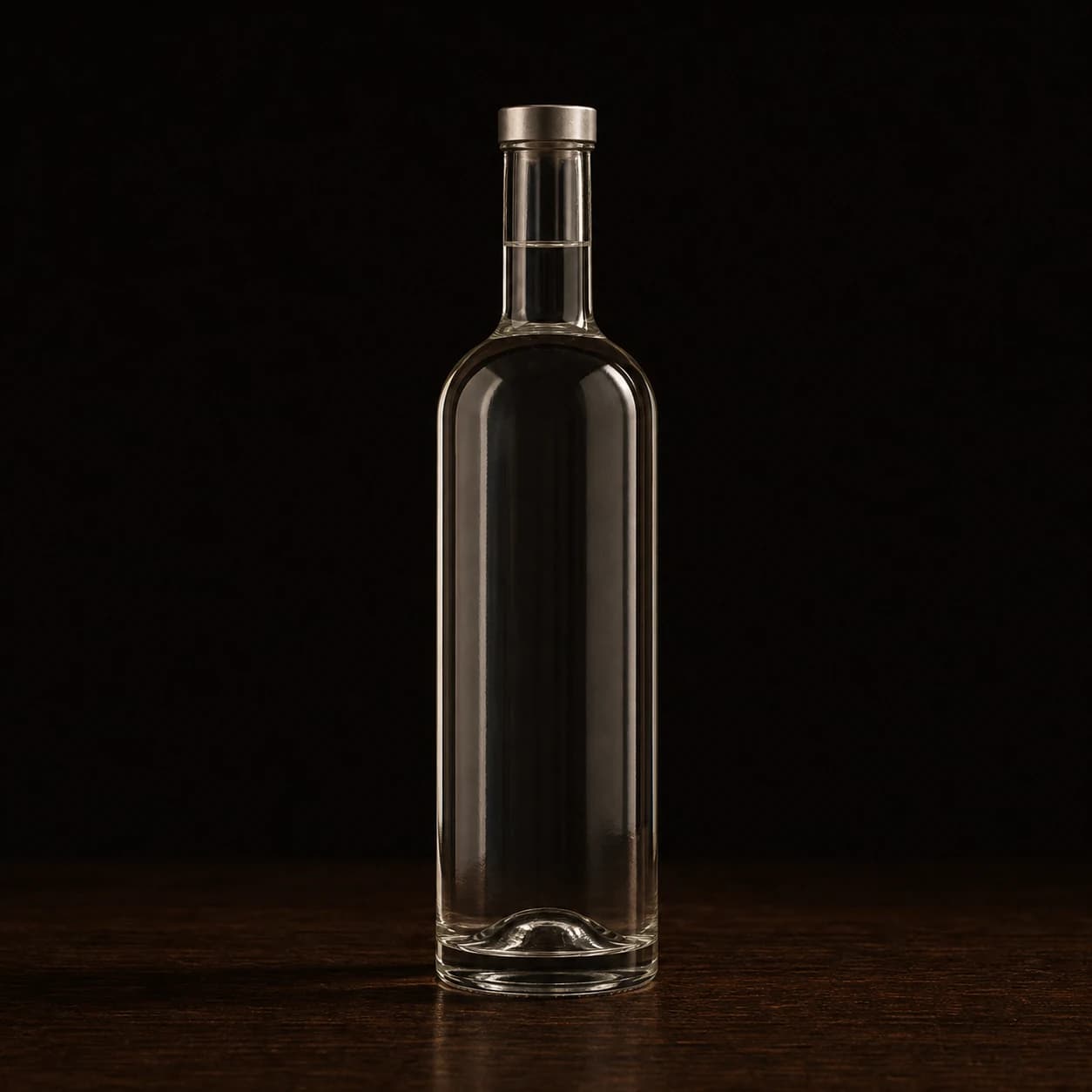 Clear unbranded bottle of London dry gin
