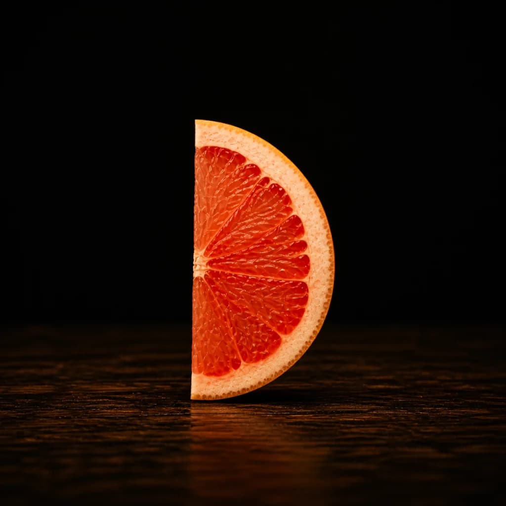 Fresh ruby red grapefruit half-moon