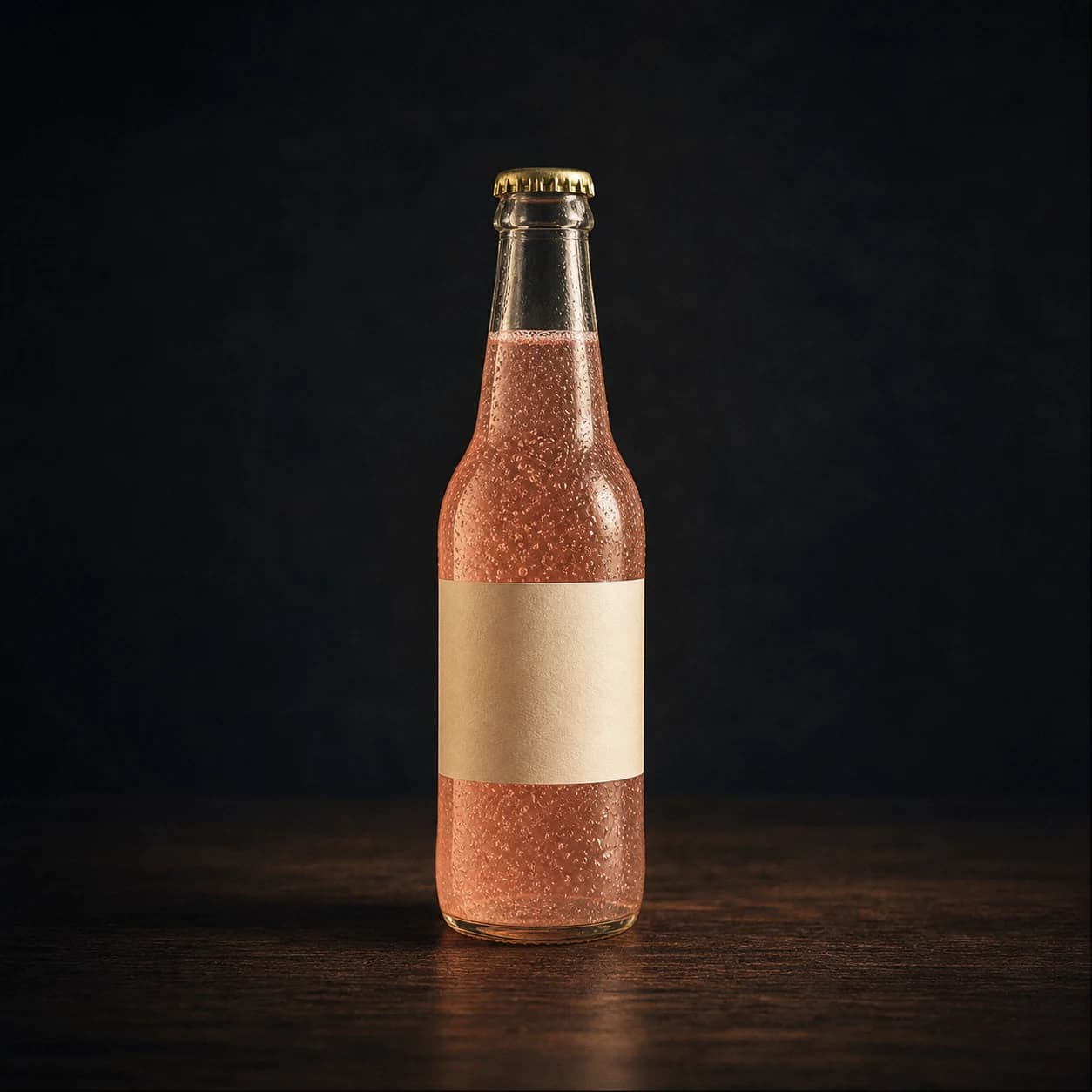 Pink grapefruit soda in an unbranded glass bottle