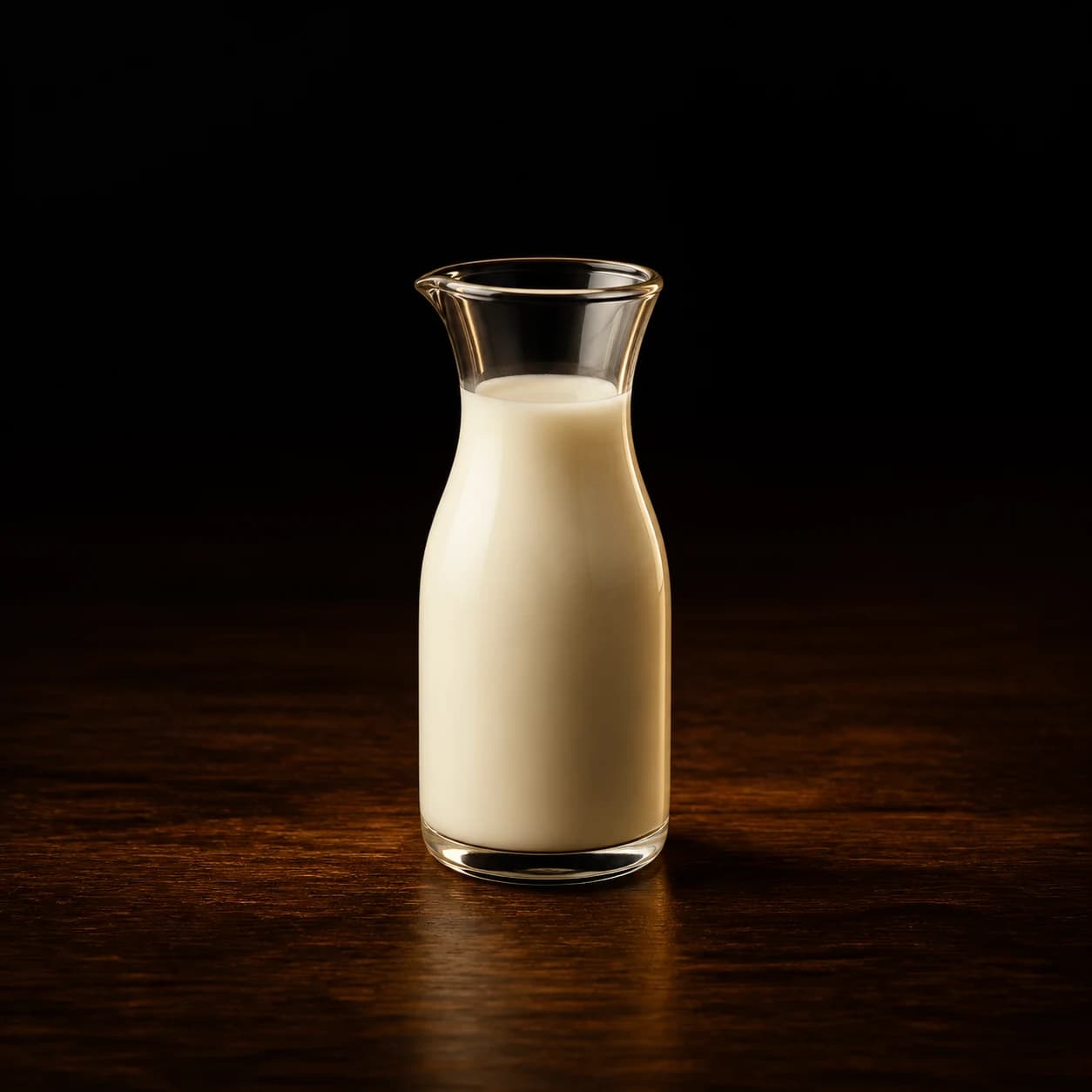 Cold heavy cream in a small glass carafe
