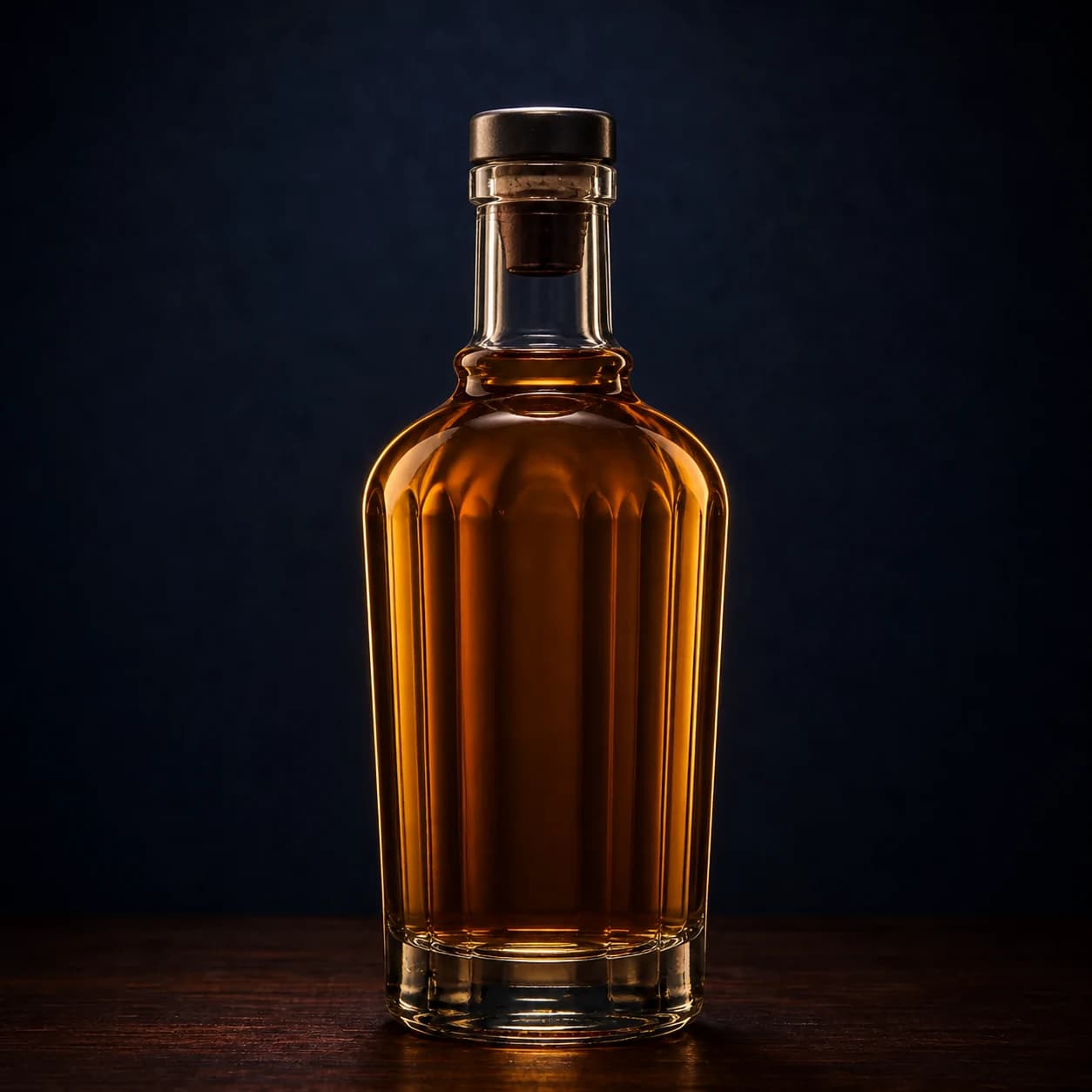 Amber Martinique molasses rhum in an unbranded bottle