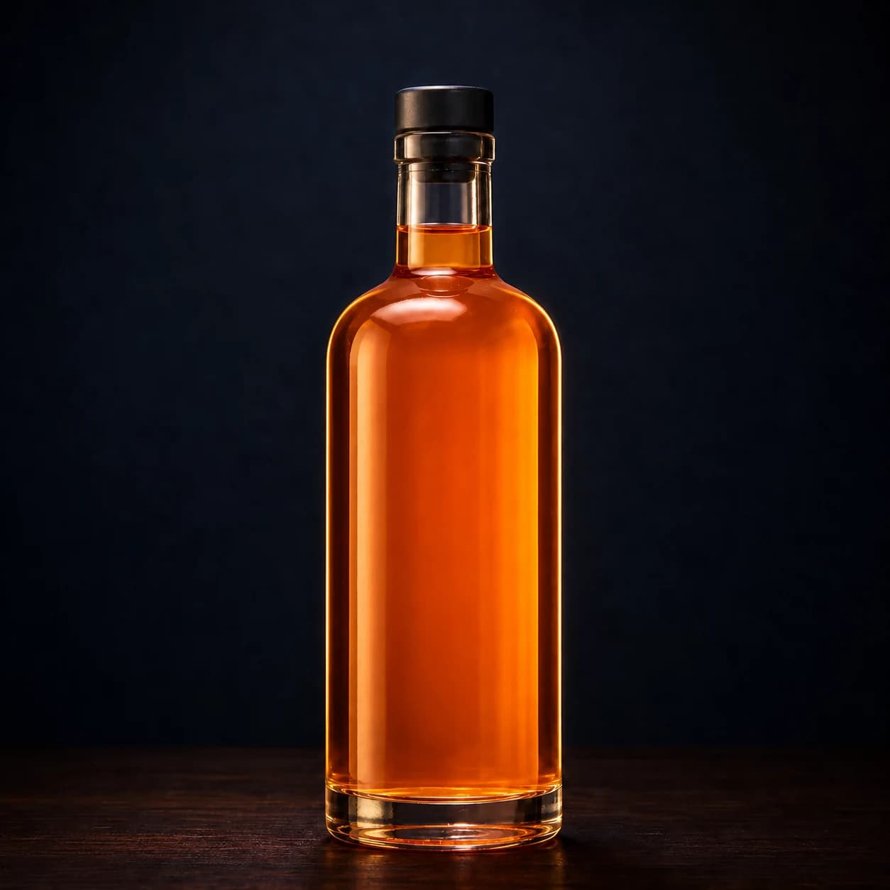 Amber orange curaçao in an unbranded bottle