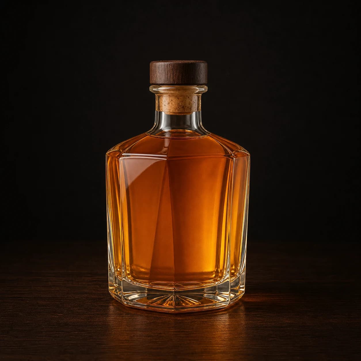 Amber orange liqueur in an unbranded bottle