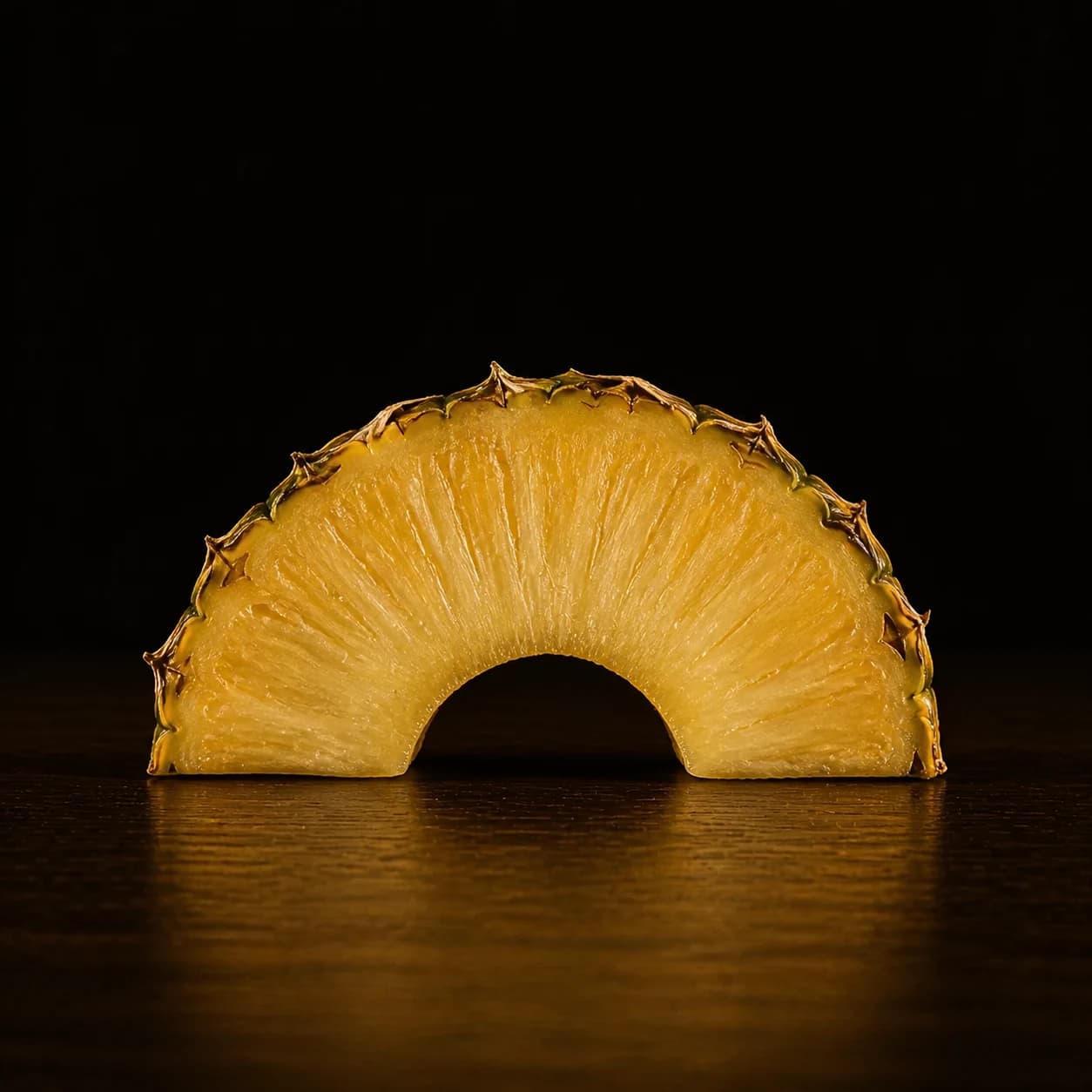 Fresh half-moon slice of ripe pineapple