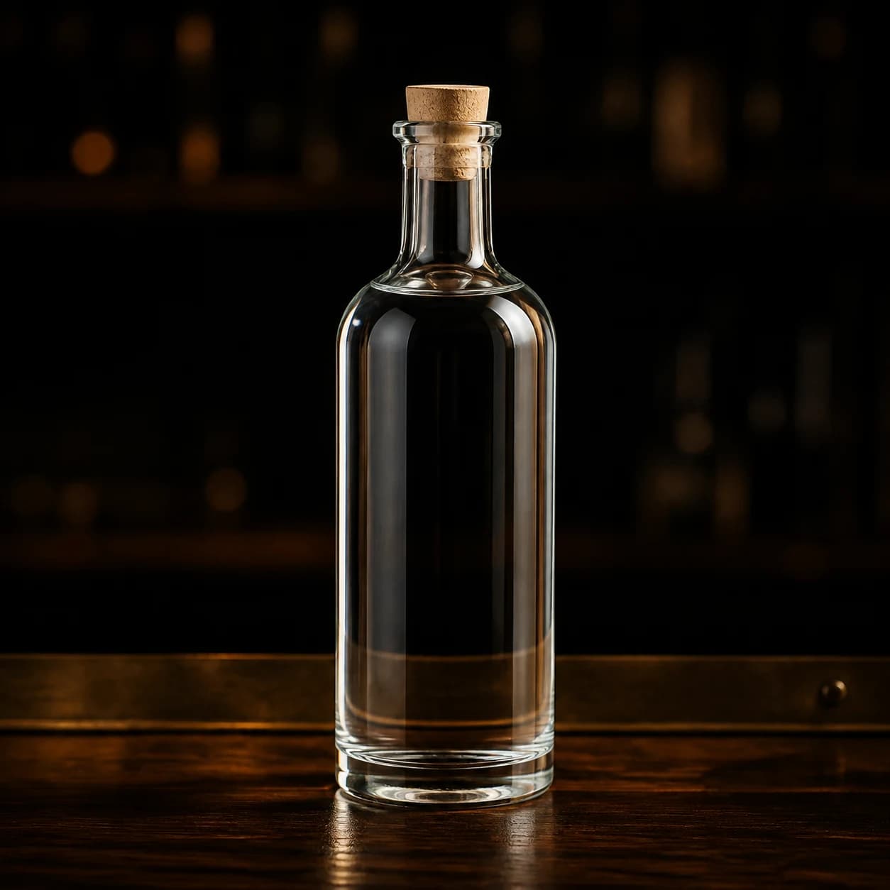 Clear Peruvian pisco in an unbranded bottle