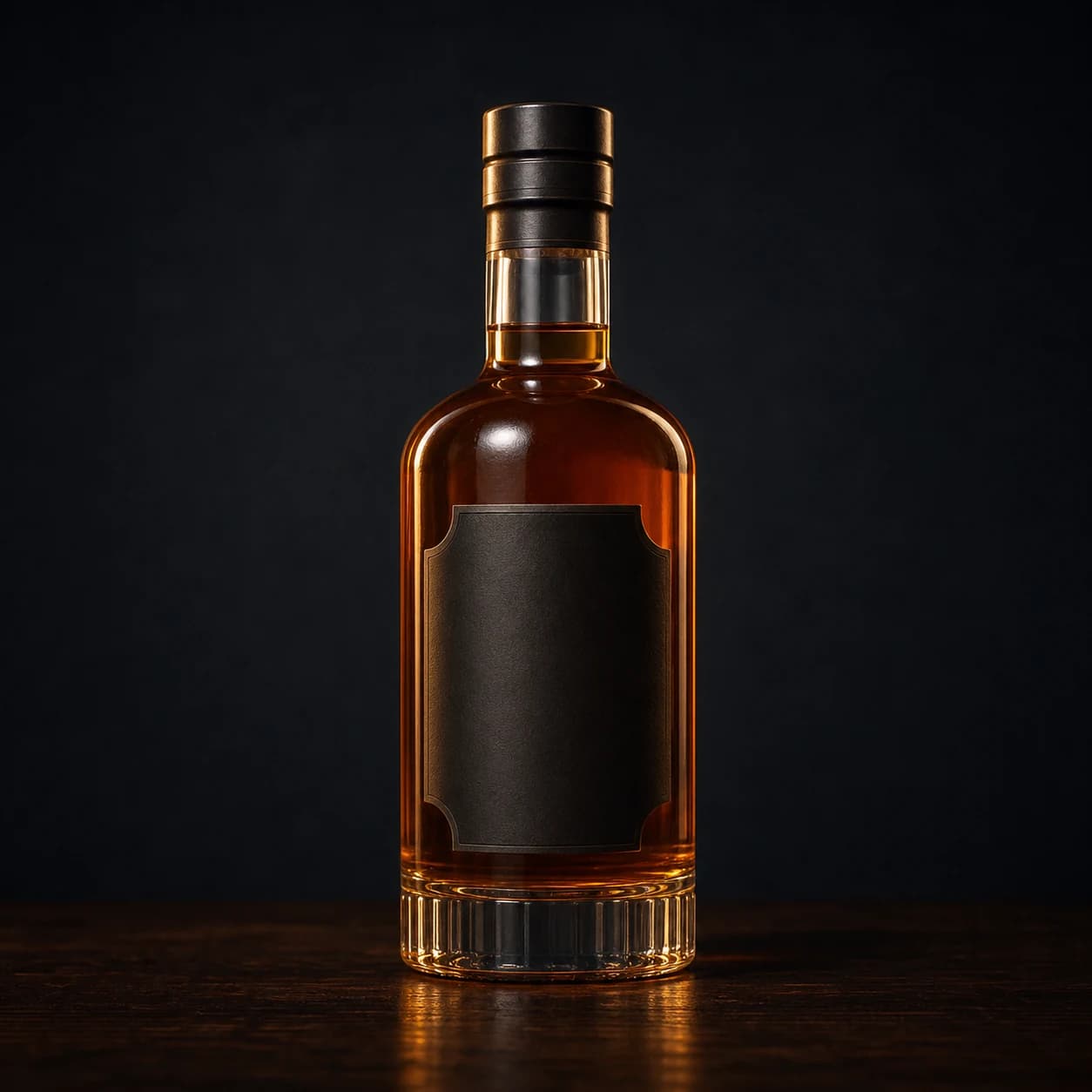 Amber rye whiskey in an unbranded bottle