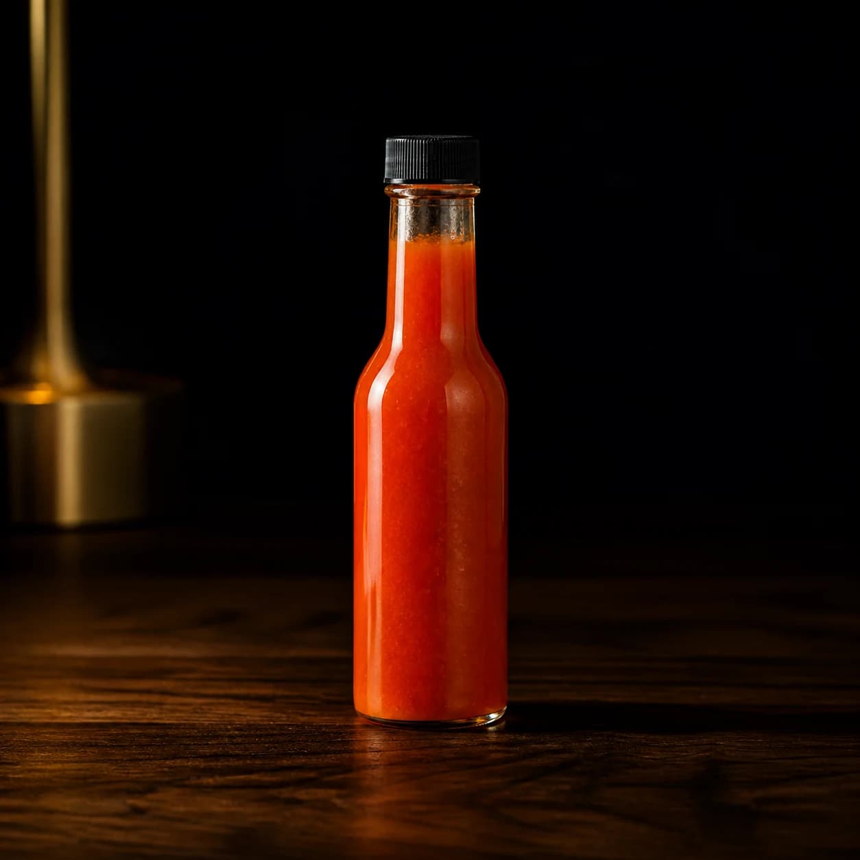 Red pepper sauce in a small unbranded bottle