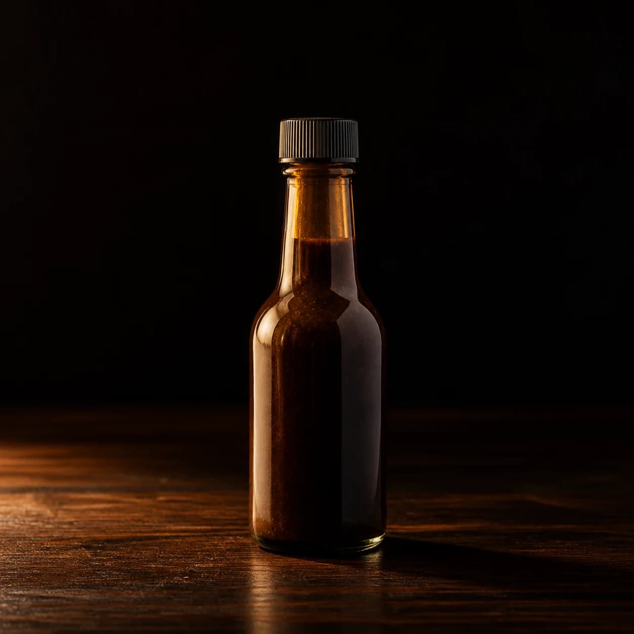 Dark Worcestershire sauce in a small unbranded bottle