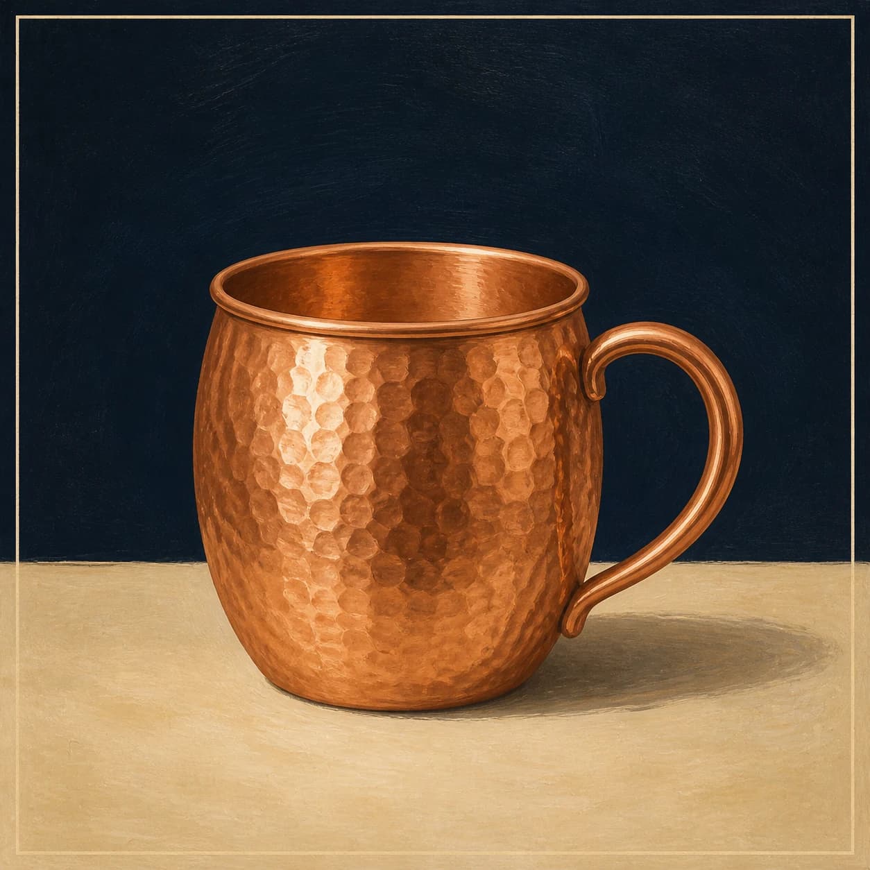 Empty hammered copper mug