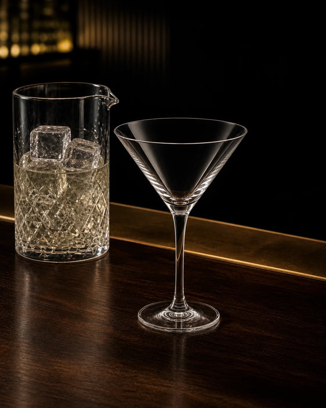 Strain into the glass stage with mixing glass fitted with a julep strainer