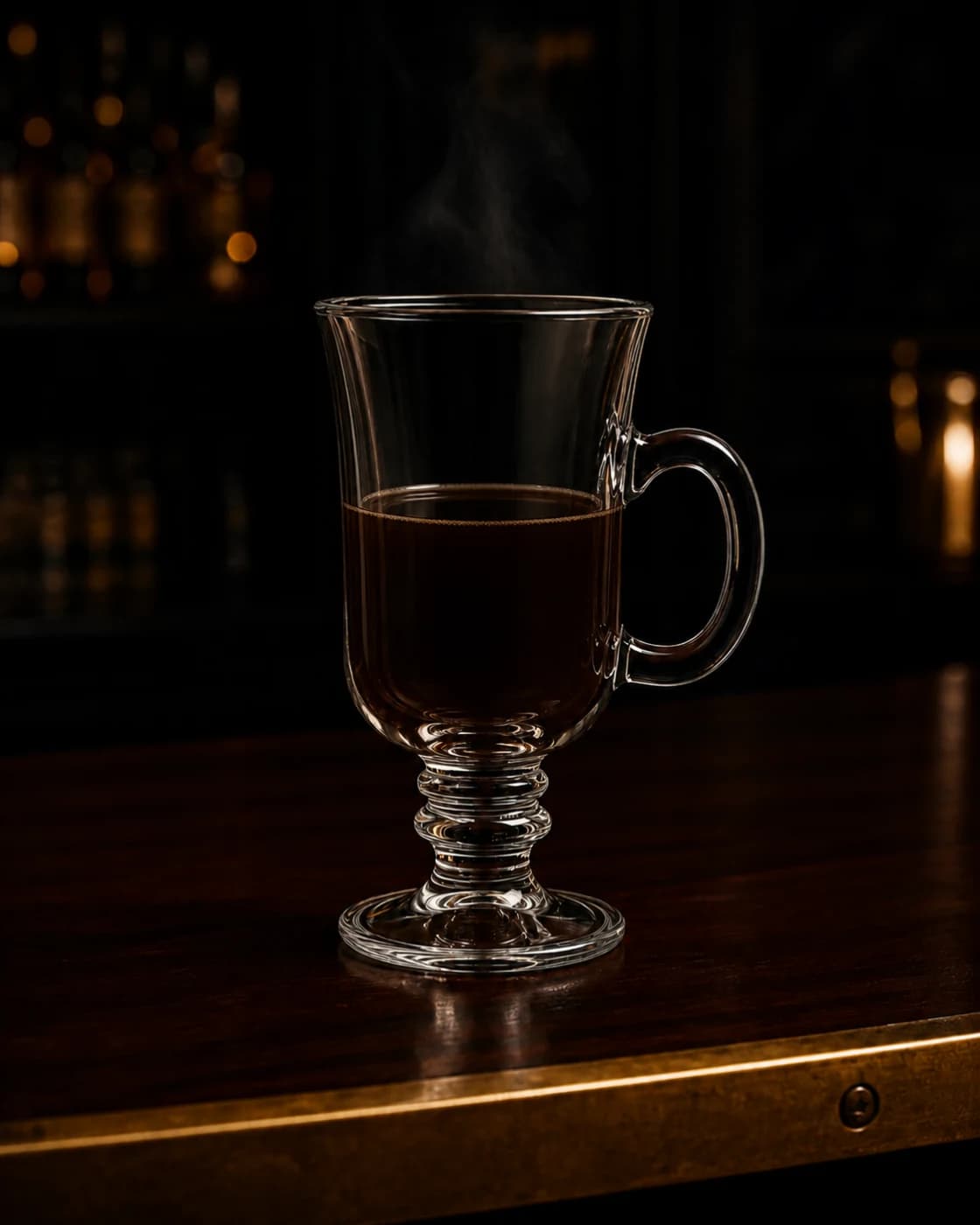 Add the Irish whiskey stage with aged brass cocktail jigger
