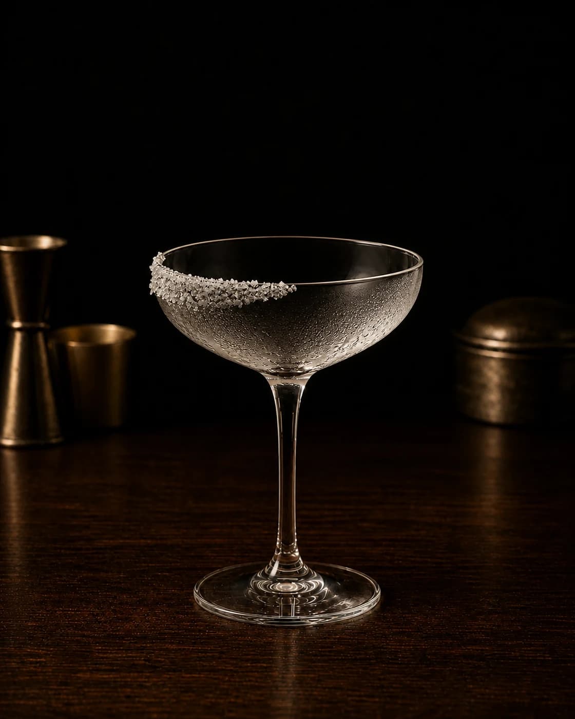 Fine strain stage with cocktail shaker fitted with a fine strainer
