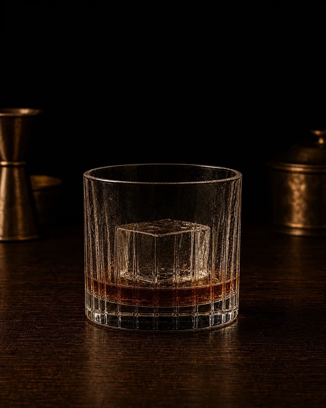 Add the whiskey stage with unbranded bourbon bottle