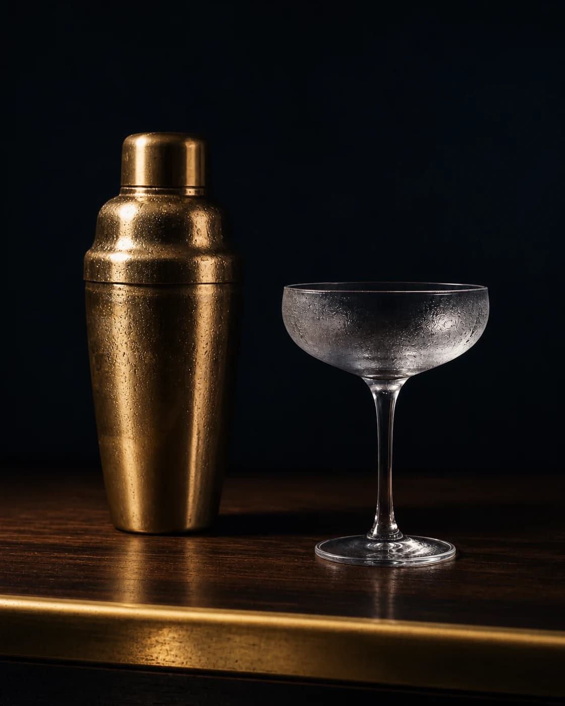 Strain into the coupe stage with cocktail shaker fitted with a fine strainer