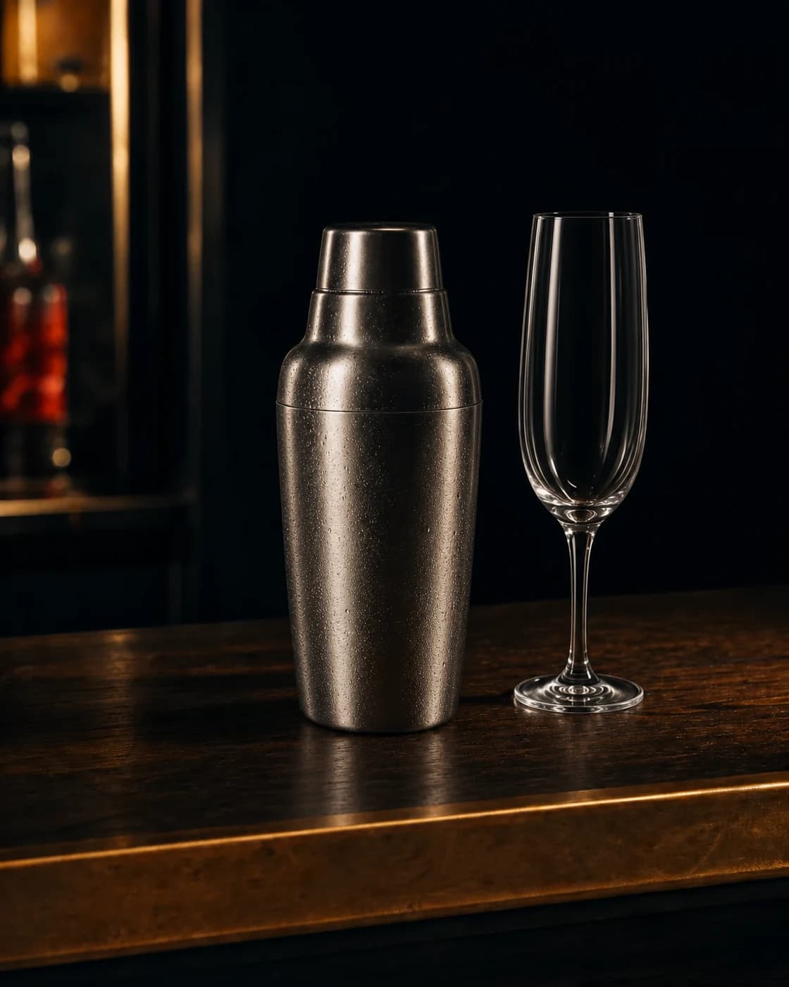 Shake until cold stage with aged brass cocktail shaker