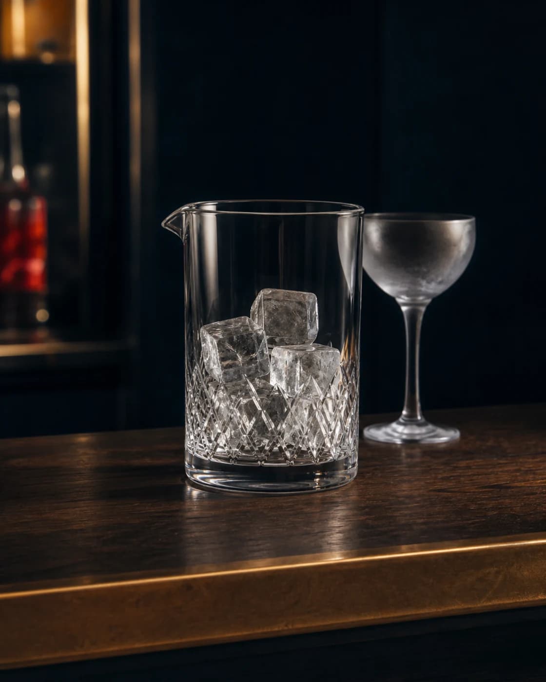 Build the Manhattan stage with aged brass cocktail jigger